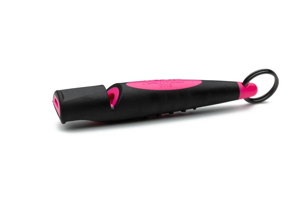 ACME Alpha 210.5 dog training whistle shown from the front in black and day glow pink.