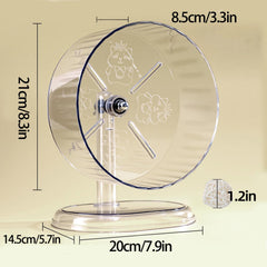 Acsist hamster exercise wheel viewed from the side, showing the wheel and stand.