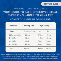 Animal Essentials Comfort Plus herbal tonic shown from the side.
