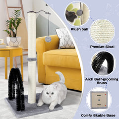 ANWA cat scratching post detail showing the arch-shaped self-groomer.
