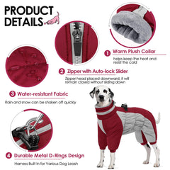 AOFITEE dog coat shown from the back with its zipper fastening.