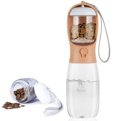 AVELORA dog water bottle shown from the front with its food container.