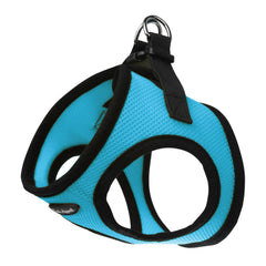 Bark Appeal dog harness shown from the front in aqua blue.