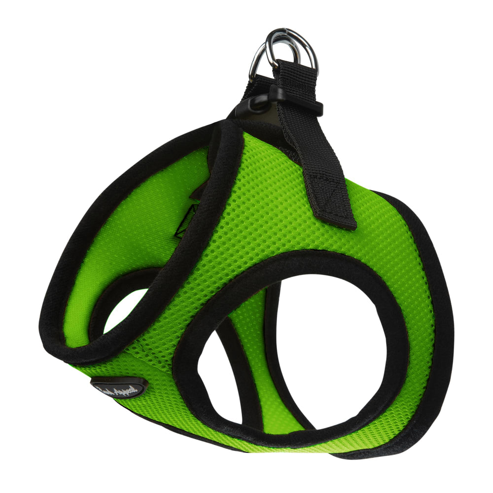 Bark Appeal step-in dog harness shown from the front in lime green.
