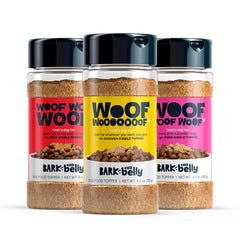 BarkBox dog treat topper three-pack shown from the front.