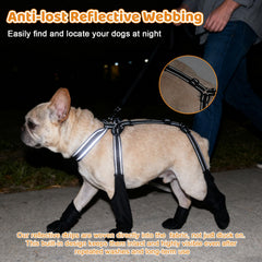 BECEMURU dog boots shown with the adjustable buckle and auxiliary strap.