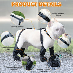 BECEMURU dog boots shown from below to display the rubber anti-slip sole.