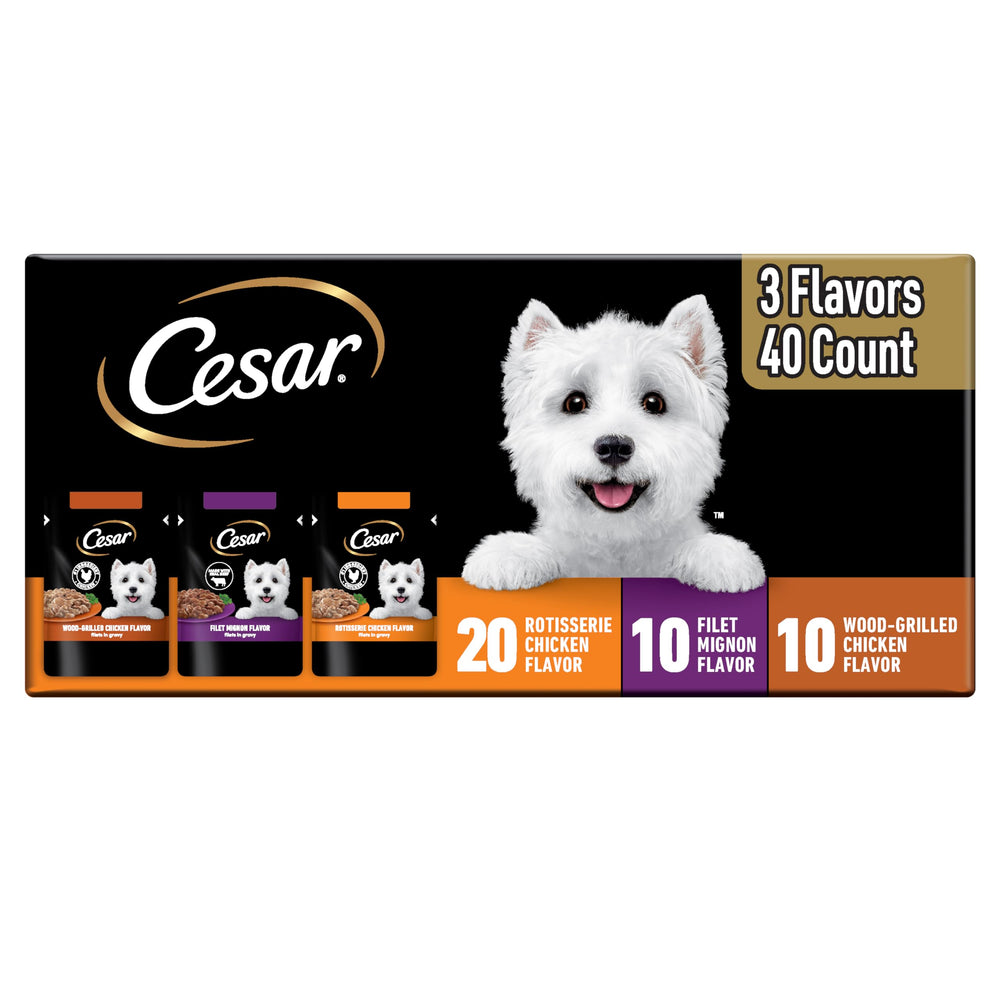 Cesar Filets in Gravy wet dog food variety pack shown from the front.