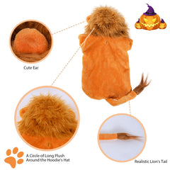 DELIFUR dog lion costume neck detail showing the hook-and-loop closure.