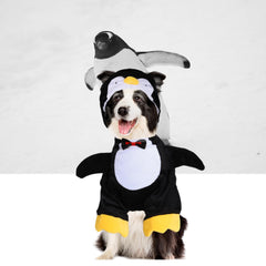 DELIFUR penguin dog costume close-up showing the bow tie detail.