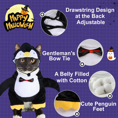 DELIFUR penguin dog costume close-up showing its adjustable drawstring design.