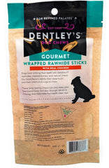 DENTLEY'S Gourmet Wrapped Rawhide Sticks showing the real chicken wrap.