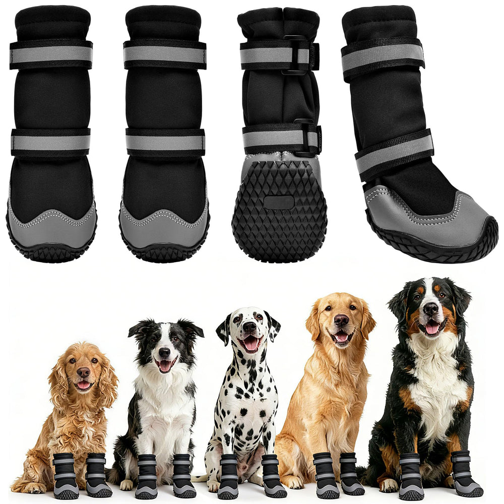 Dimicoo dog boots shown from the front, highlighting their high-top shape.