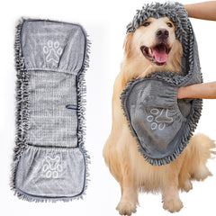 EDENATURE Dog Drying Towel shown from the front with its hand pockets.