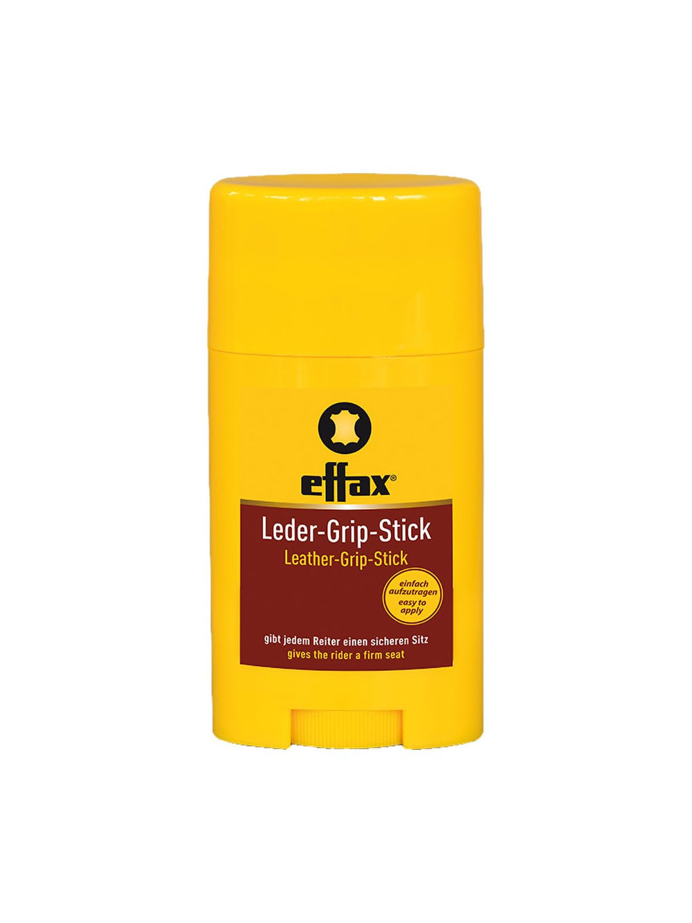 Effax Leather Grip Stick shown from the front in its brown stick format.