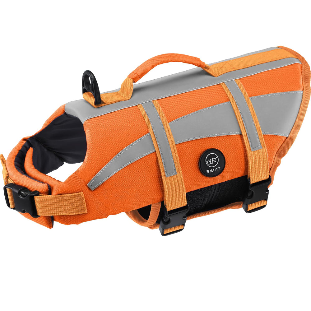 EMUST dog life jacket shown from the front.