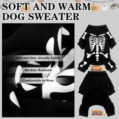 EXPAWLORER dog pajamas displaying the glow-in-the-dark skeleton.