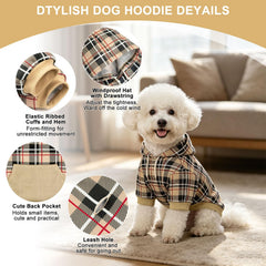 EXPAWLORER Plaid Dog Hoodie detail showing the leash hole.