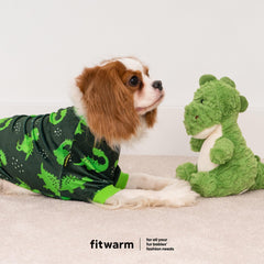 Fitwarm Dinosaur Dog Pajamas highlighting the four-leg design with feet.