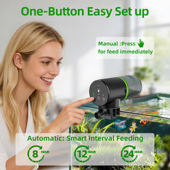 FREESEA automatic fish feeder shown from a different side angle.