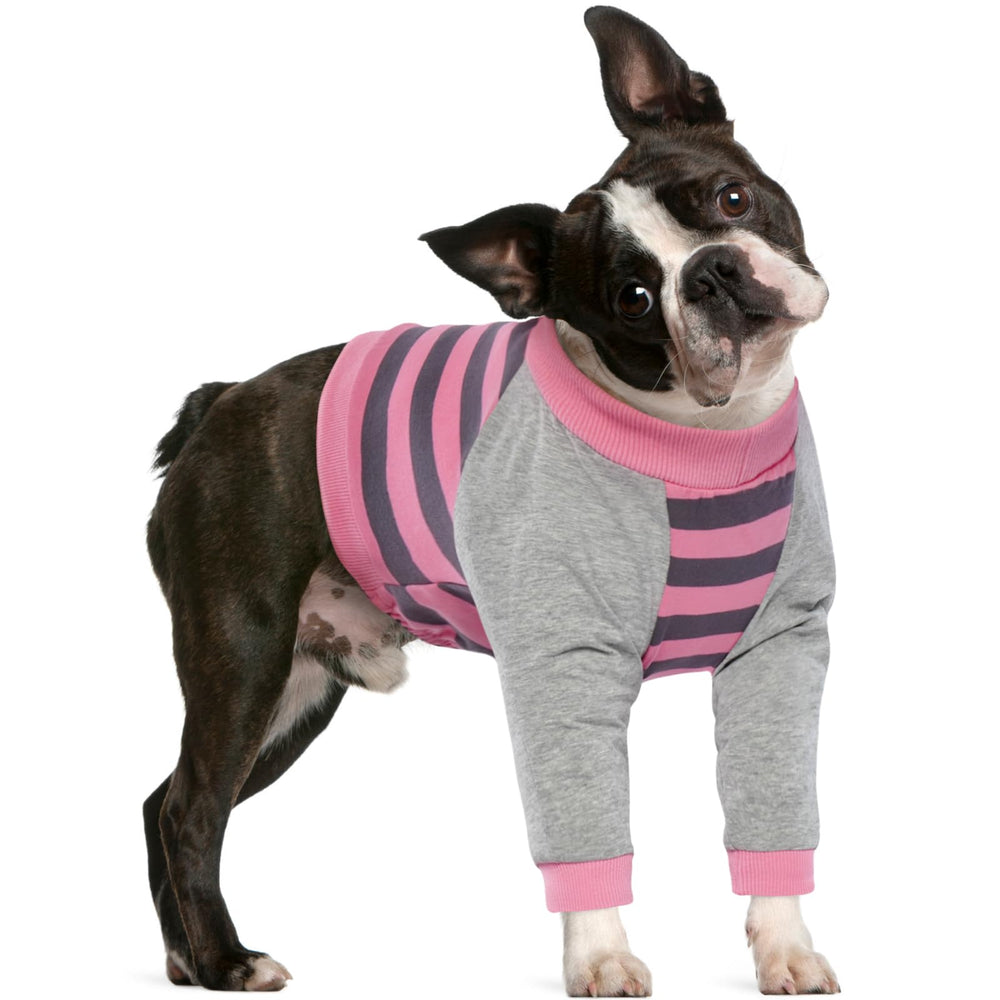 FUAMEY Dog Recovery Sleeve shown from the front with its pink-striped design.