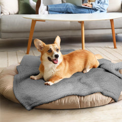 The furrybaby Pet Blanket laid over a sofa as a pet resting layer.