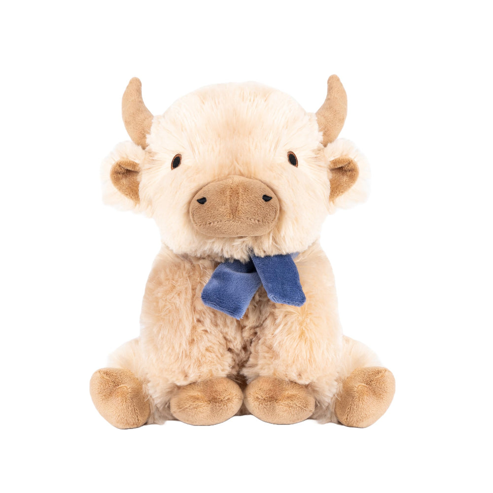 Fuzzl Highland Cow plush dog toy shown from the front.