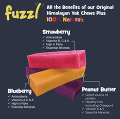 Fuzzl yak chews shown together to represent the three-chew pack.