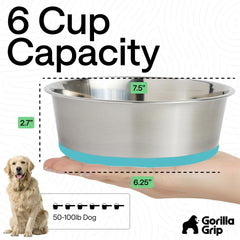 GORILLA GRIP Dog Bowl Set close-up highlighting the stainless steel interior.