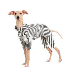 Haloumoning striped dog sweater shown from the front.