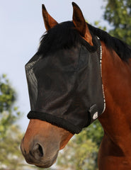 Harrison Howard mesh horse fly mask shown from the front in black.
