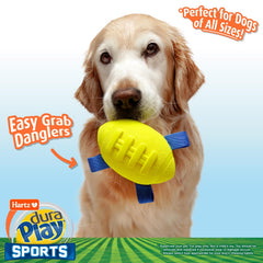 Hartz Dura Play Sports Football dog toy in yellow and blue.