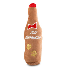 Haute Diggity Dog Barkweiser plush dog toy with embroidered “Play Responsibly” detail.