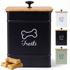 HB Design Co. Dog Treat Container shown from the front with its printed black finish.
