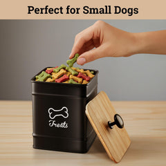 HB Design Co. Dog Treat Container with the lid lifted for access to treats.