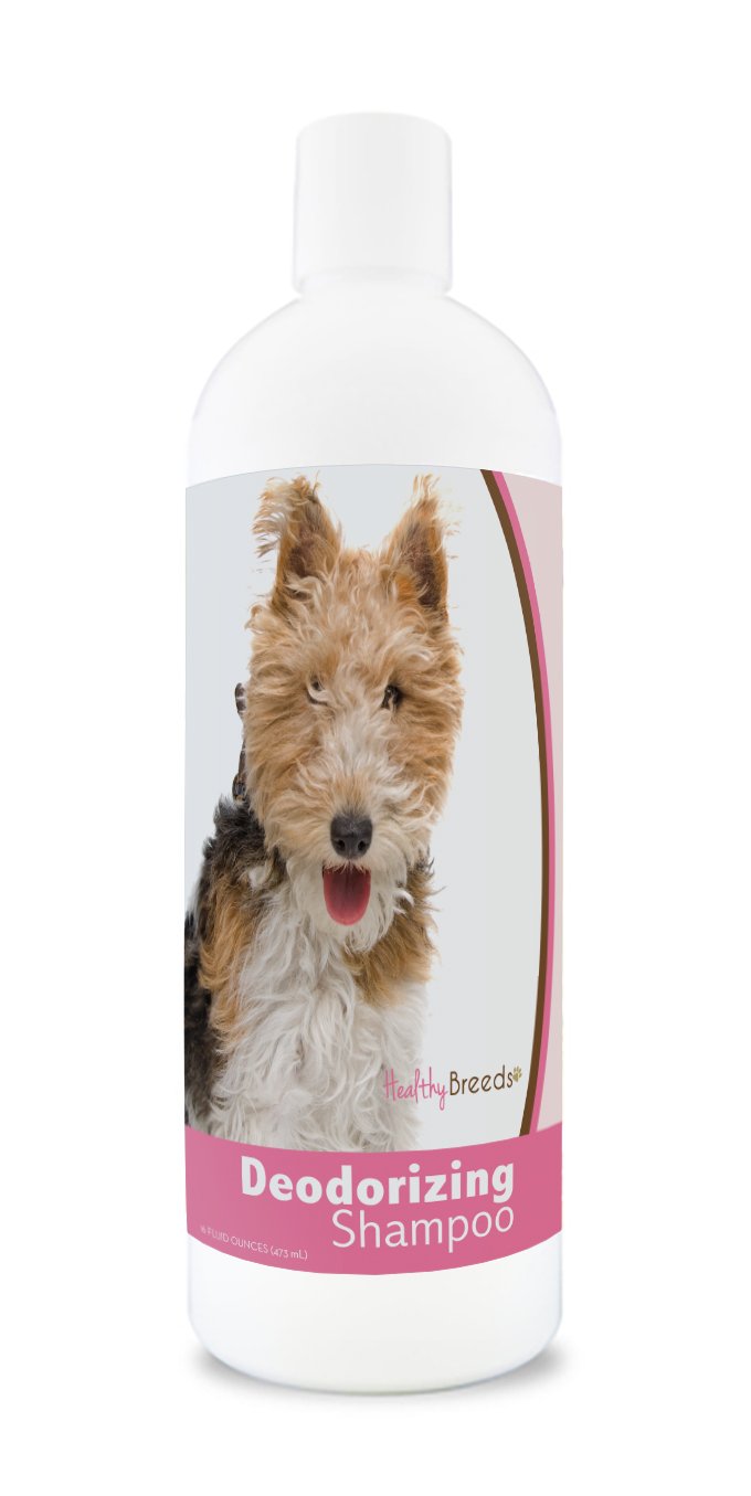Healthy Breeds Wire Fox Terrier Deodorizing Shampoo bottle shown from the front.