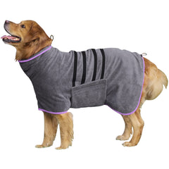 HhiMyOct Dog Drying Coat shown from the front in grey.