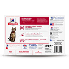 Hill's Science Diet wet cat food cans representing the three recipes in the pack.