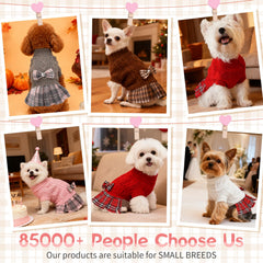 Hpetppy dog sweater dress with a close view of its knitted diamond pattern.