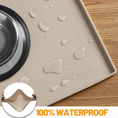 Hubulk dog feeding mat placed beneath pet food and water bowls.