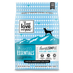 I AND LOVE AND YOU Lovingly Simple dry dog food bag shown from the front.