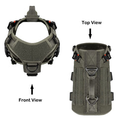 ICEFANG tactical dog harness showing its quick-release buckles and adjustment straps.