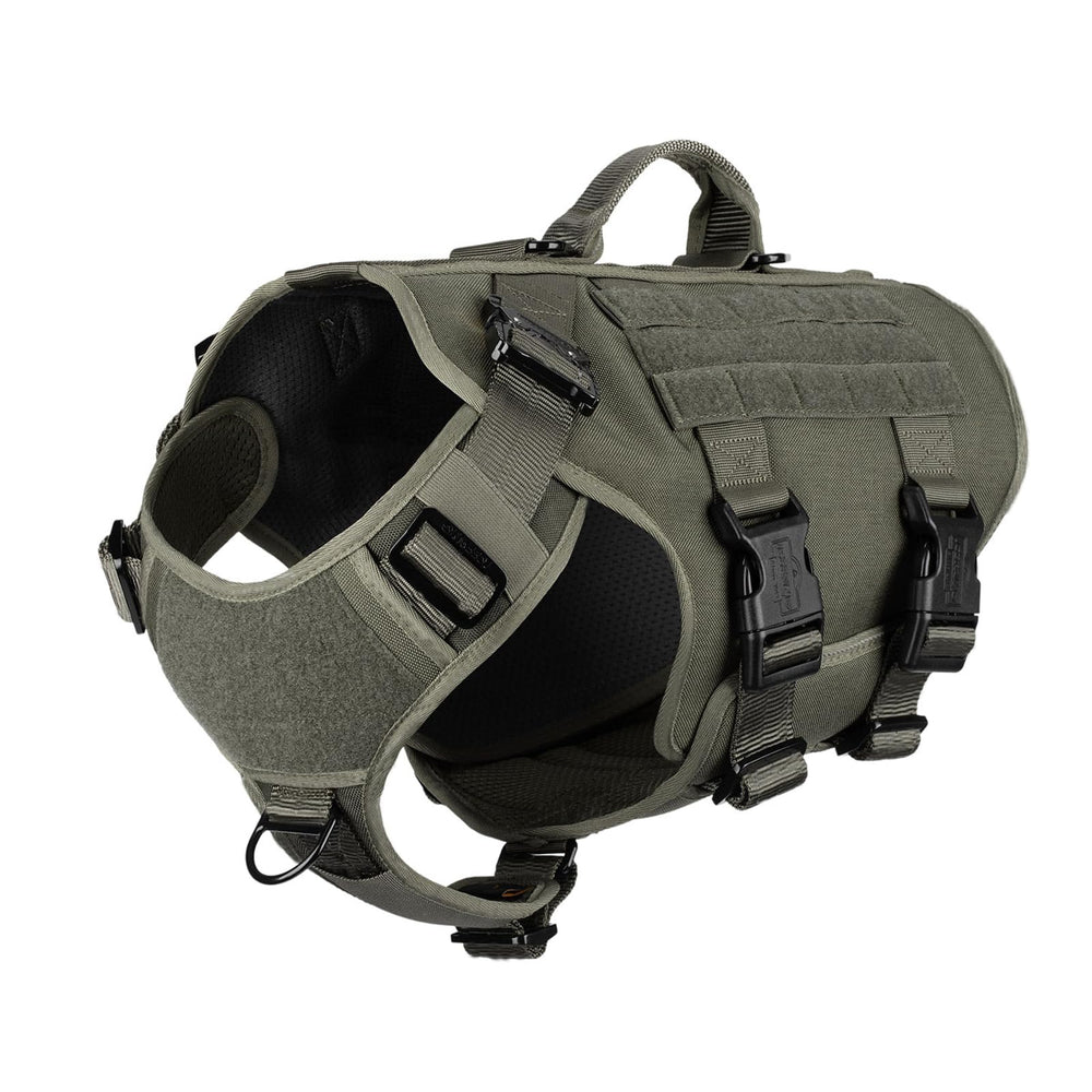 ICEFANG tactical dog harness shown from the front as an adjustable vest.