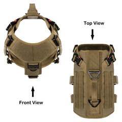 ICEFANG tactical dog harness with its quick-release buckles shown close up.