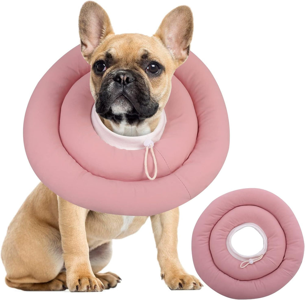 IDOMIK dog recovery collar shown from the front in its soft donut shape.