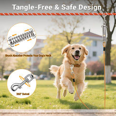 J-TECH DYNAMICS Dog Runner Trolley Cable arranged as an overhead run between trees.