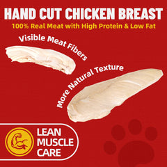 Close-up view of the freeze-dried chicken texture in Just Try chicken treats.