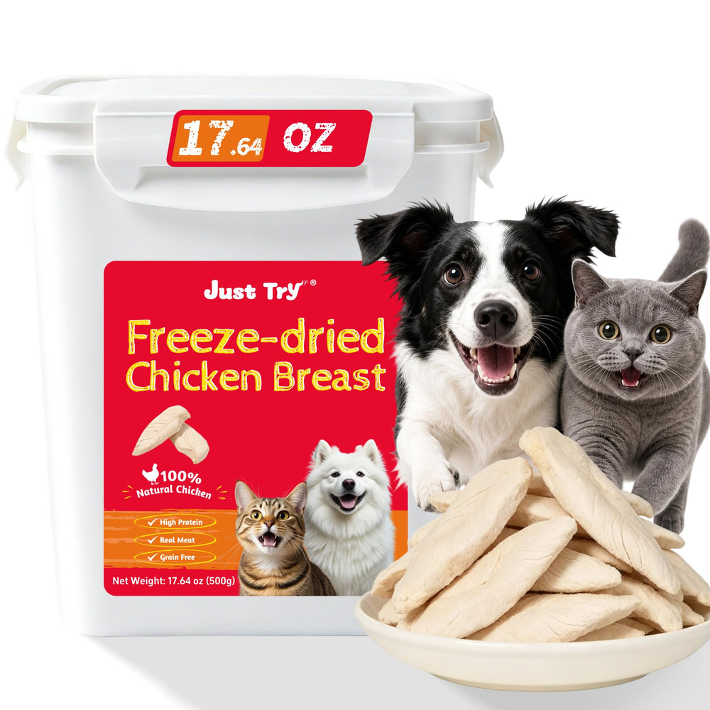 Just Try chicken breast treats shown from the front of the product package.