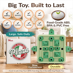 KADTC dog puzzle toy detail showing a treat disc over a dispensing hole.