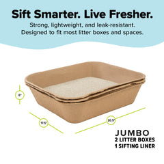 Kitty Sift litter box liner shown lifting to sift waste from reusable granules.